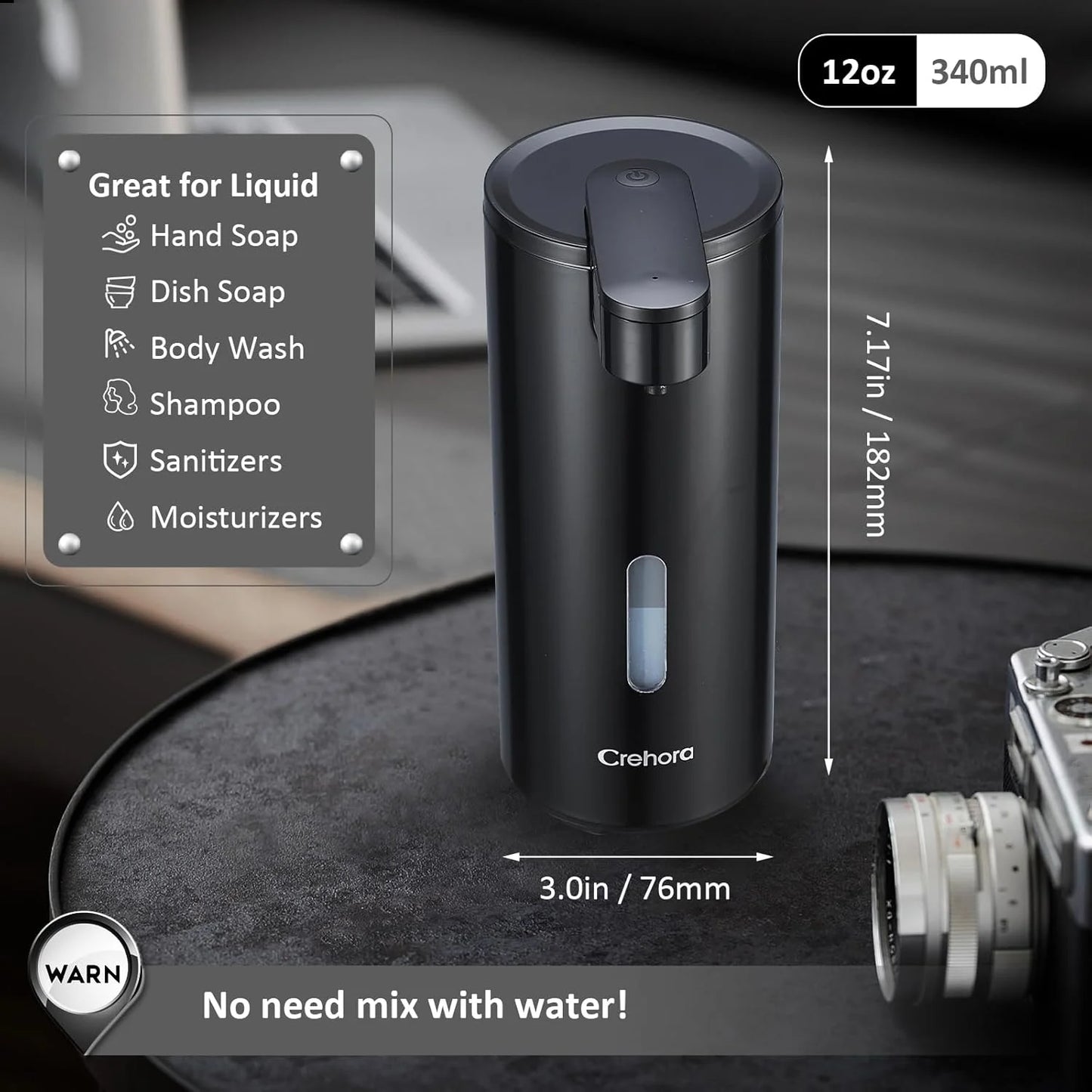 Automatic Soap Dispenser, Touchless Soap Dispenser, 3 Adjustable Volume Hand Free Soap Dispenser, Bathroom Soap Dispenser, Dish Soap Dispenser for Kitchen Bathroom, Liquid Soap Dispenser Black