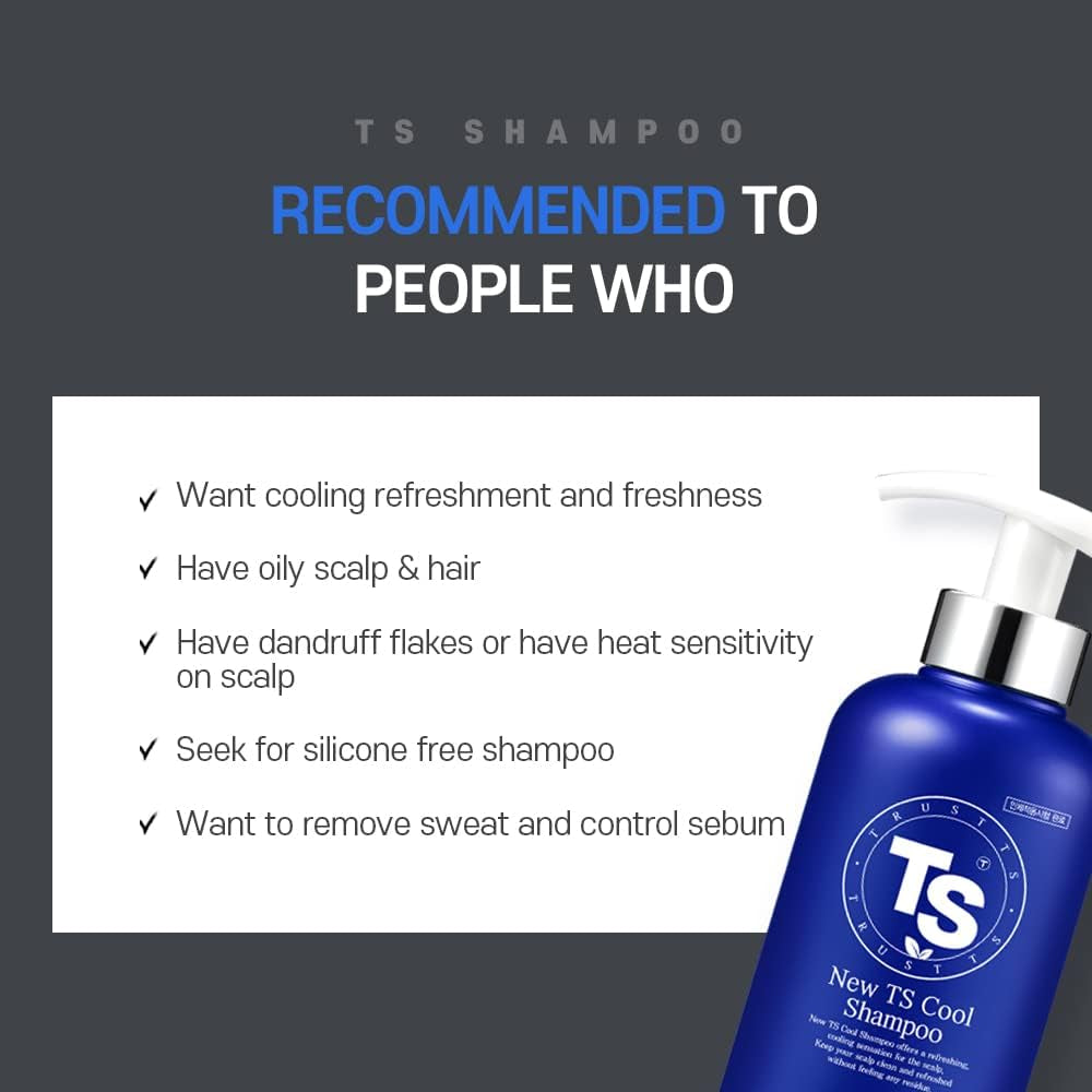 TS New TS Cool Shampoo | Cooling Korean Shampoo with Mint & Tea Tree Oil | Hair Loss Care with Dexpanthenol, Salicylic Acid | Suitable for Oily Scalp (17.6 Fl Oz)