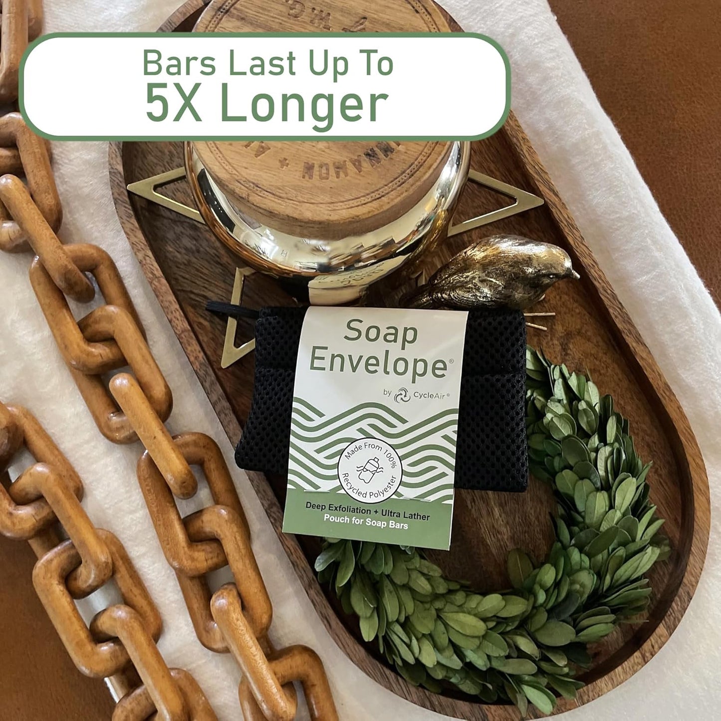 100% Recycled Soap Bag, Soap Saver Pouch for Bar Soap, Loofah Bath Scrubber for Bar Soap + Medium Exfoliator, Mesh Soap Bag, Soap Sock, Soap Pouch - 1 Pack