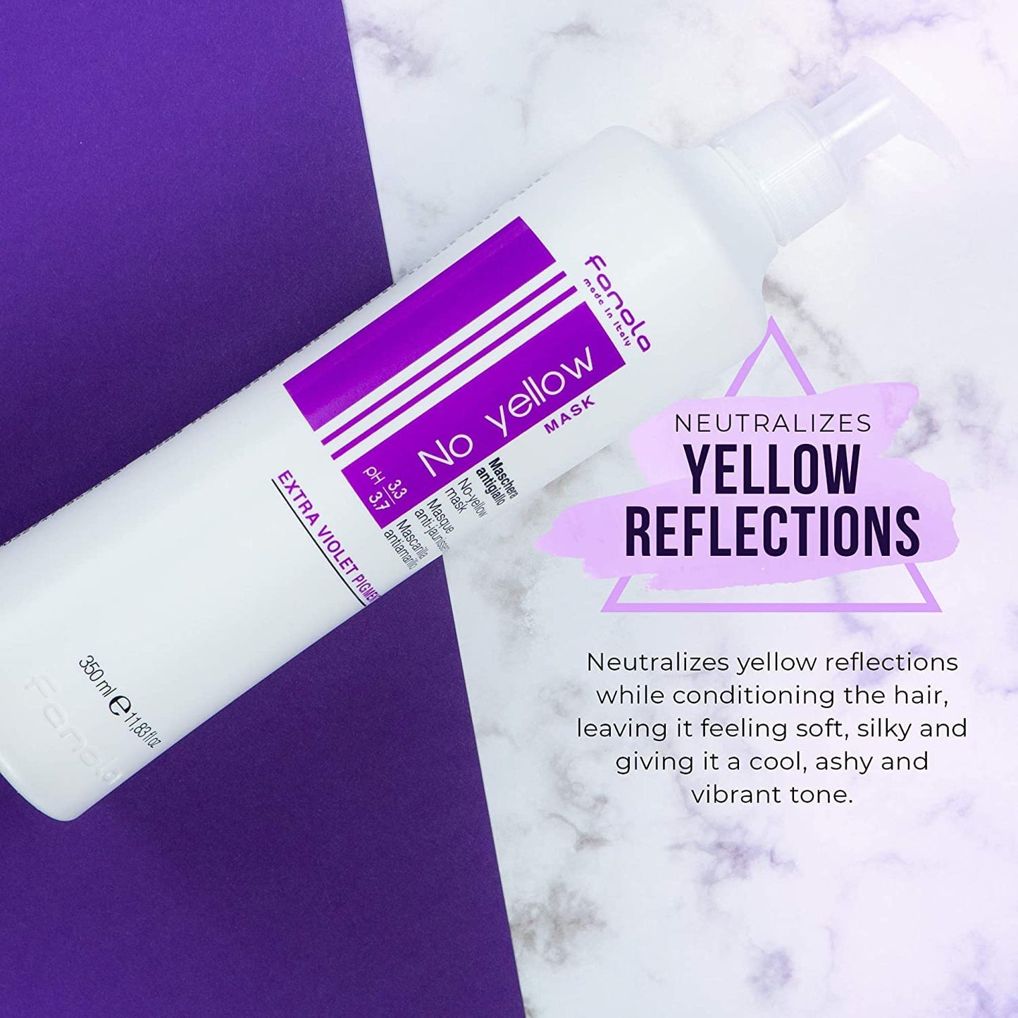 Say goodbye to brassiness! 🌟✨ Grab our No Yellow Shampoo & Mask duo for stunning blonde, silver, and highlighted hair! 💜 #HairCare #BlondeGoals #BrassyNoMore