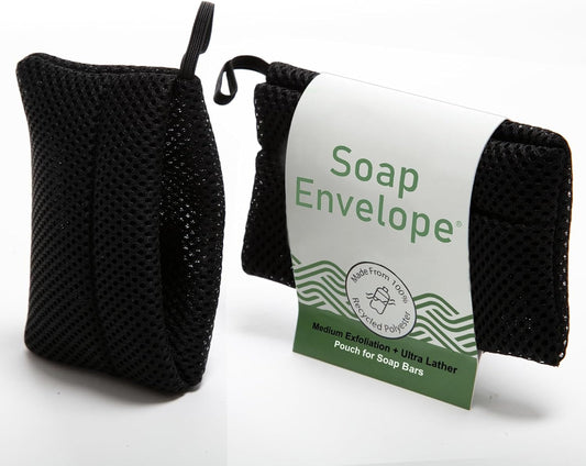 100% Recycled Soap Bag, Soap Saver Pouch for Bar Soap, Loofah Bath Scrubber for Bar Soap + Medium Exfoliator, Mesh Soap Bag, Soap Sock, Soap Pouch - 1 Pack