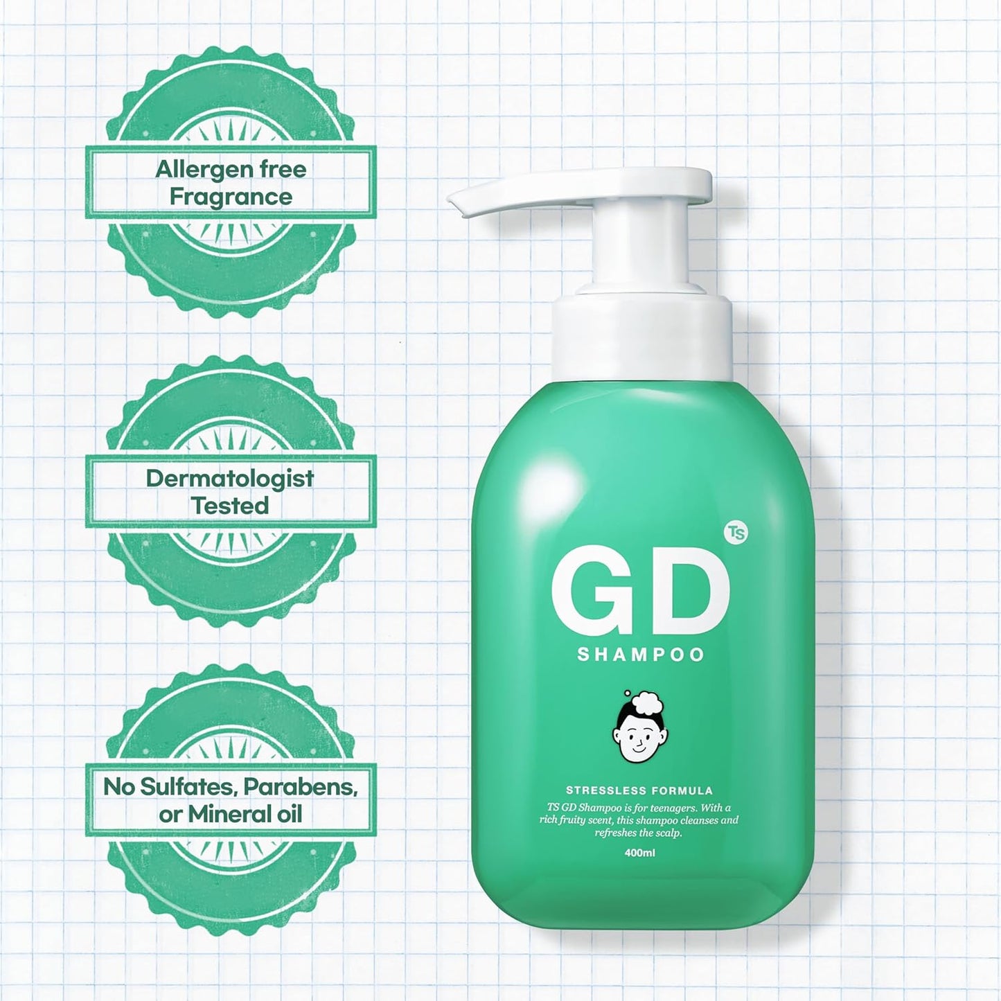 TS GD Shampoo for Teens | Korean Anti-Dandruff for Oily & Itchy Scalp | Fruity Allergy-Free Scent | Sulfate-Free Gentle Hair Care (14.1 Oz) (GD Shampoo for Girl)