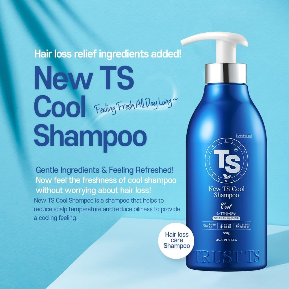 TS New TS Cool Shampoo | Cooling Korean Shampoo with Mint & Tea Tree Oil | Hair Loss Care with Dexpanthenol, Salicylic Acid | Suitable for Oily Scalp (17.6 Fl Oz)