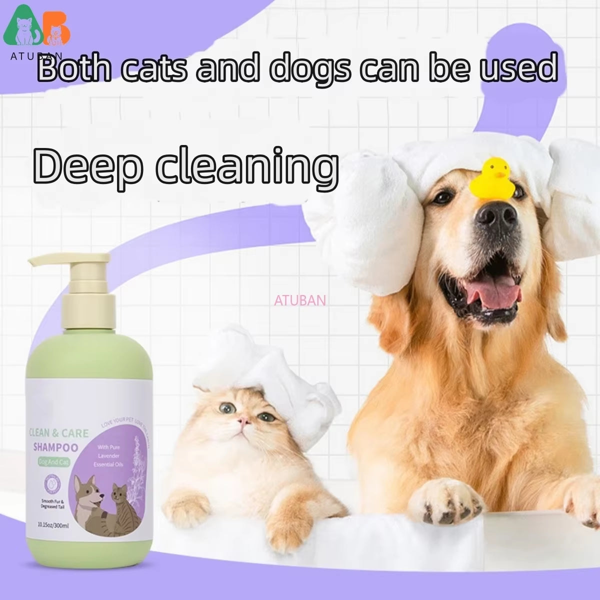 ATUBAN Hypoallergenic Dog Shampoo and Conditioner with Probiotics, Royal Lavender Scent for Odor Control