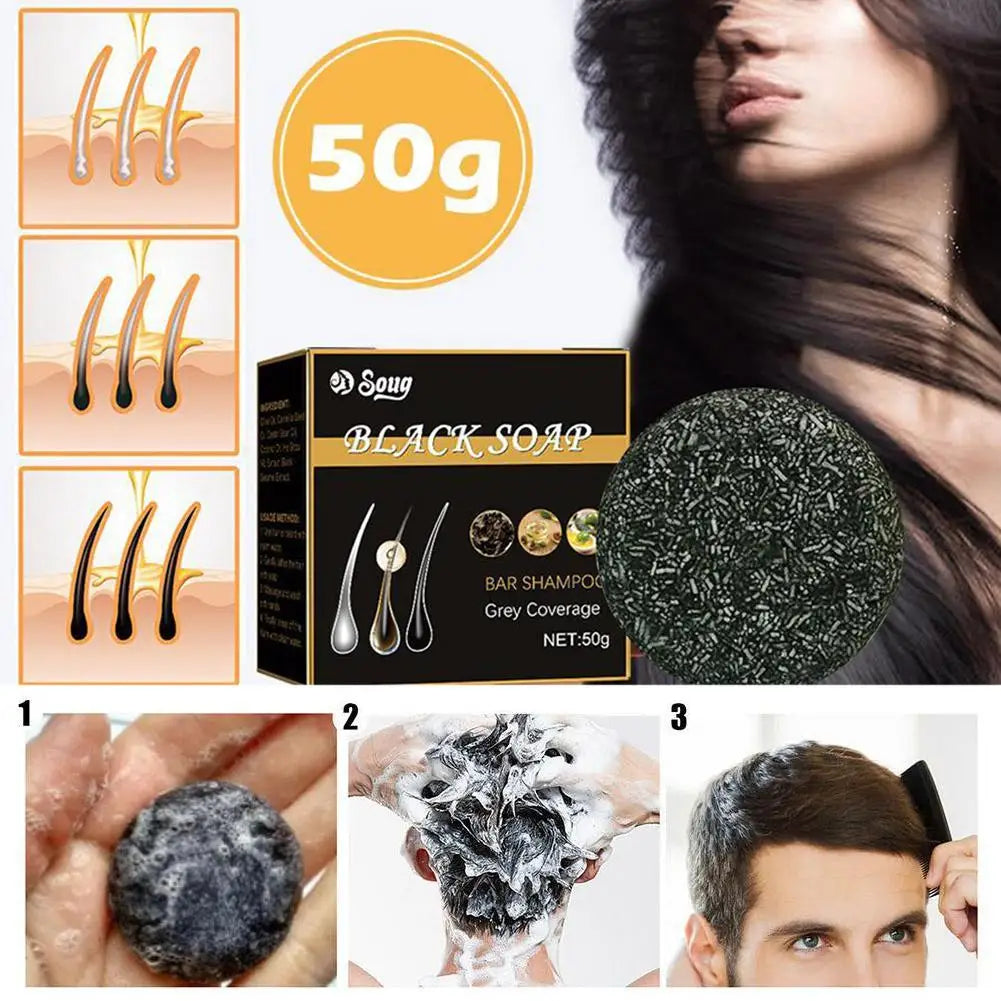 Say goodbye to gray hair with our Black Polygonum Multiflorum Shampoo Bar! 🌟✨ Perfect for a natural dye and nourished locks! #HairCare #GrayHairSolution