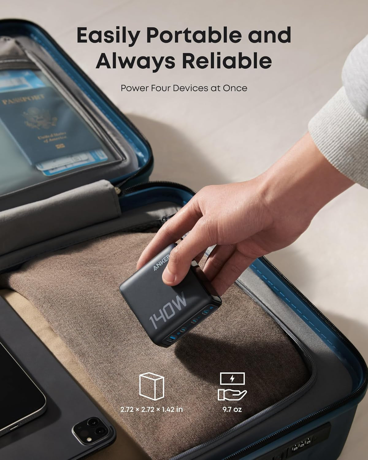 Laptop Charger, 140W MAX USB C Charger, 4-Port Multi-Device Fast Charging, Advanced Gan Power Adapter, Intuitive Touch Controls, for Macbook, Iphone 17/16 Series, Samsung Galaxy, Pixel, and More