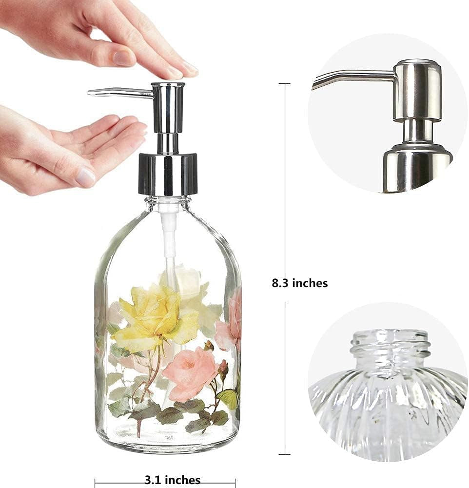 Refillable 17 Oz Glass Soap Dispenser with Pump for Bathroom and Kitchen