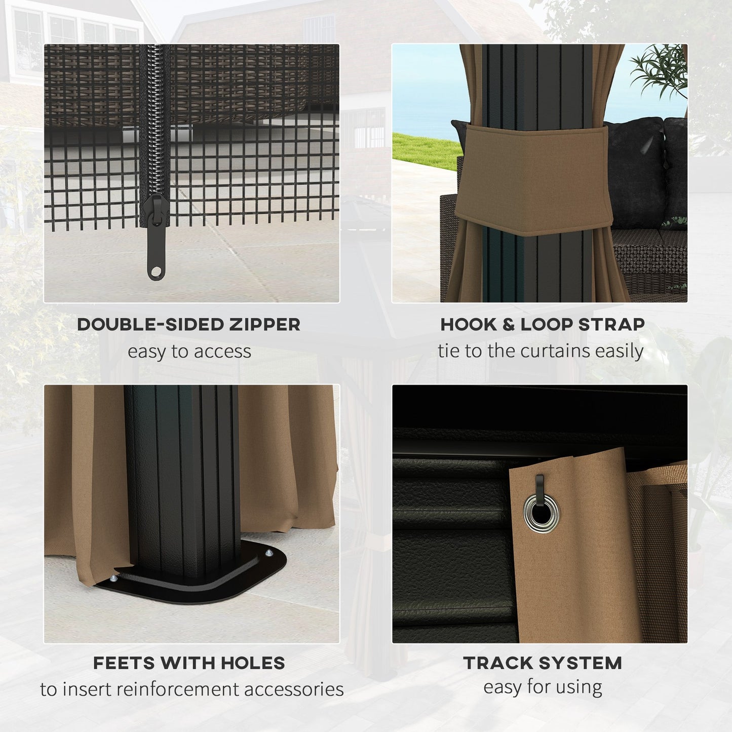 10' X 10' Hardtop Gazebo W/ Aluminum Frame Double Roof Sidewalls Brown