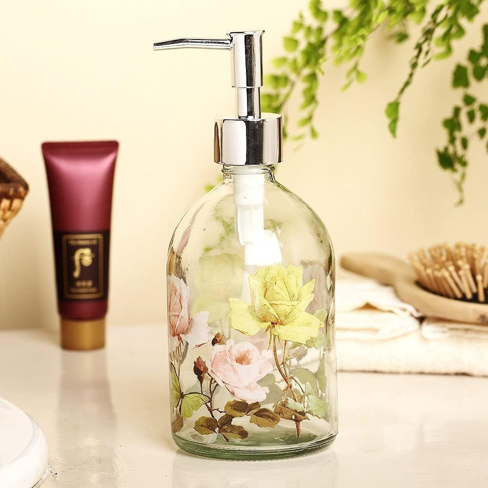 Refillable 17 Oz Glass Soap Dispenser with Pump for Bathroom and Kitchen