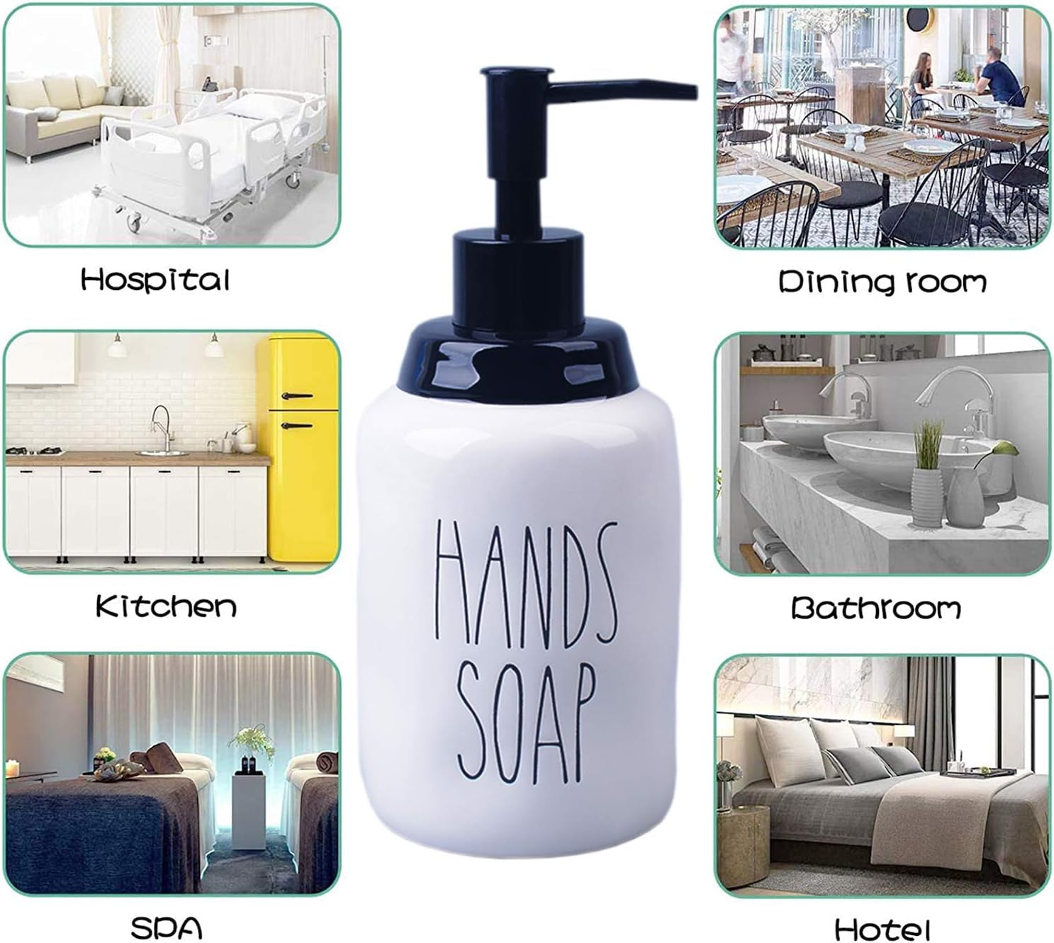 Ceramic Soap Dispenser Set for Dishes and Hands – Farmhouse Style Liquid Dispenser Bottles, Ideal for Kitchen Counter or Sink Décor (16 Oz, White with Black Pump and Lettering)