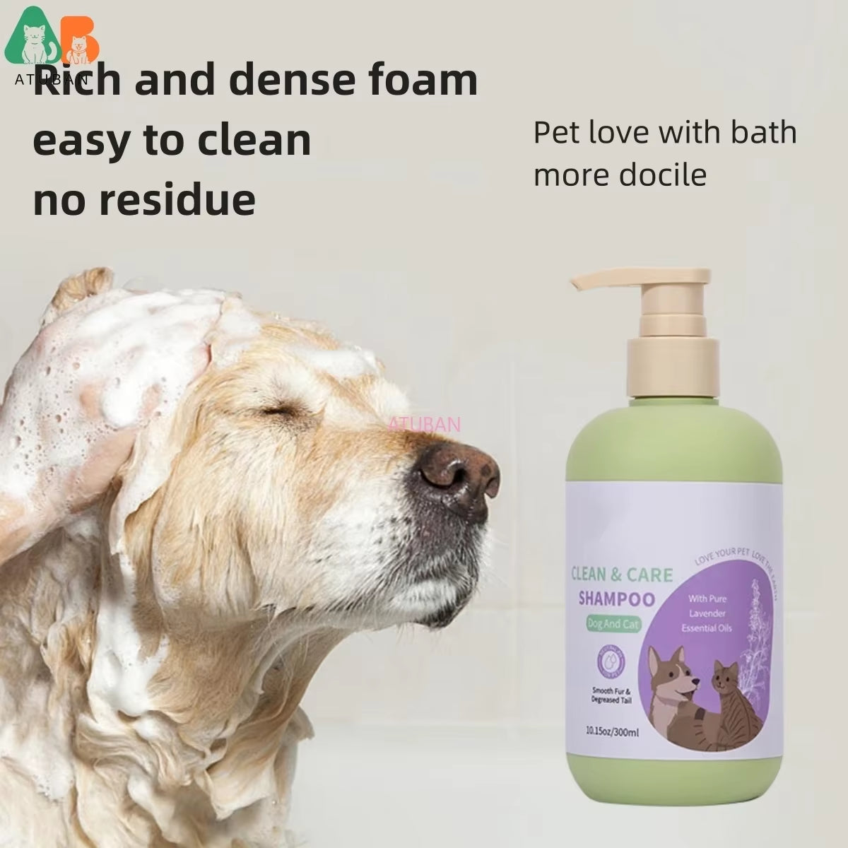 ATUBAN Hypoallergenic Dog Shampoo and Conditioner with Probiotics, Royal Lavender Scent for Odor Control