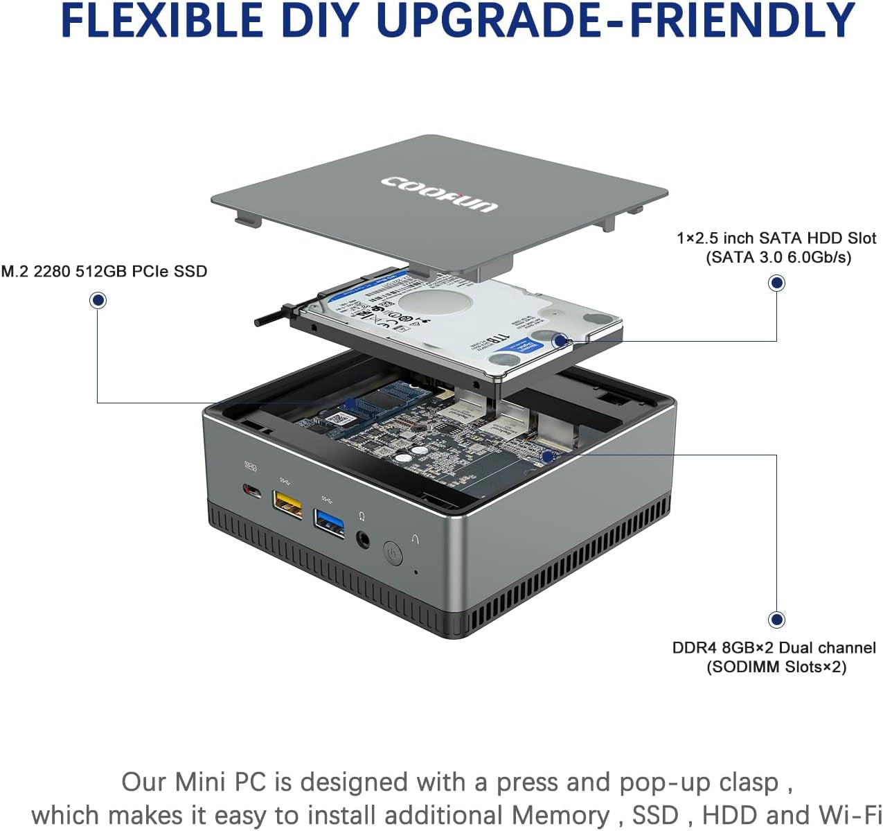 UM350 Mini PC 16 GB RAM 512 GB Pcie SSD AMD Ryzen 5 3550H Mini Computers with Upgradable Radeon Vega 8 Graphics, Dual-Band Wi-Fi, 4K HDMI/DP/USB-C Desktop Computer