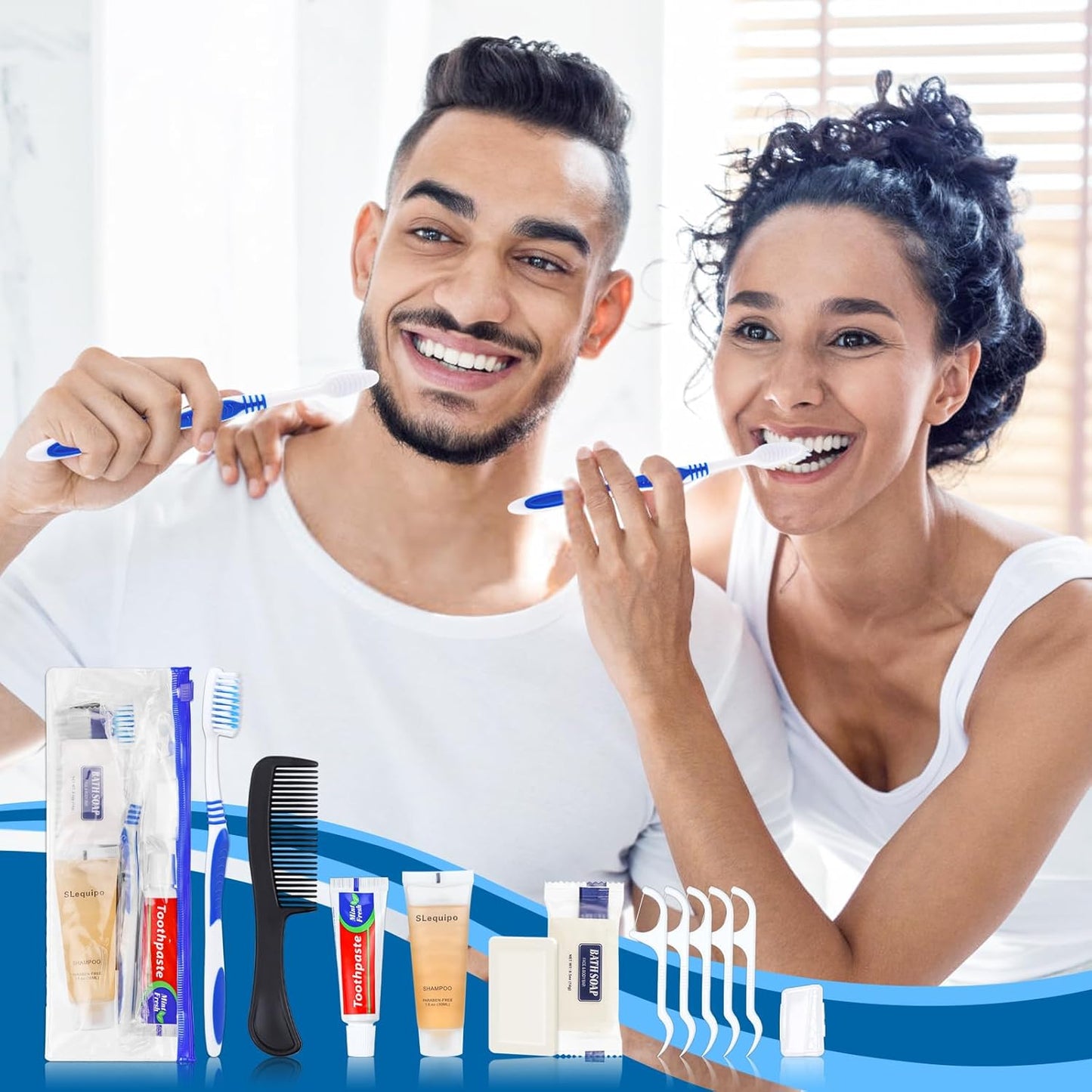 Hygiene Kit Set of 3 - Individually Packaged Travel Essentials Including Toothbrush, Toothpaste, Comb, Shampoo, Soap, and Floss Picks for Home, Hotel, Camping, and Travel Use
