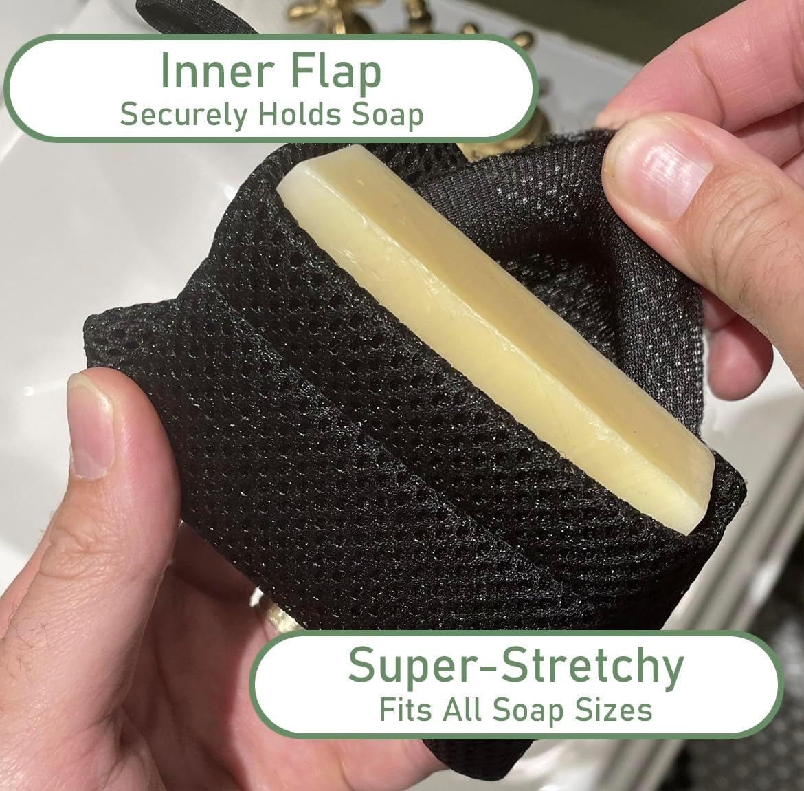 100% Recycled Soap Bag, Soap Saver Pouch for Bar Soap, Loofah Bath Scrubber for Bar Soap + Medium Exfoliator, Mesh Soap Bag, Soap Sock, Soap Pouch - 1 Pack