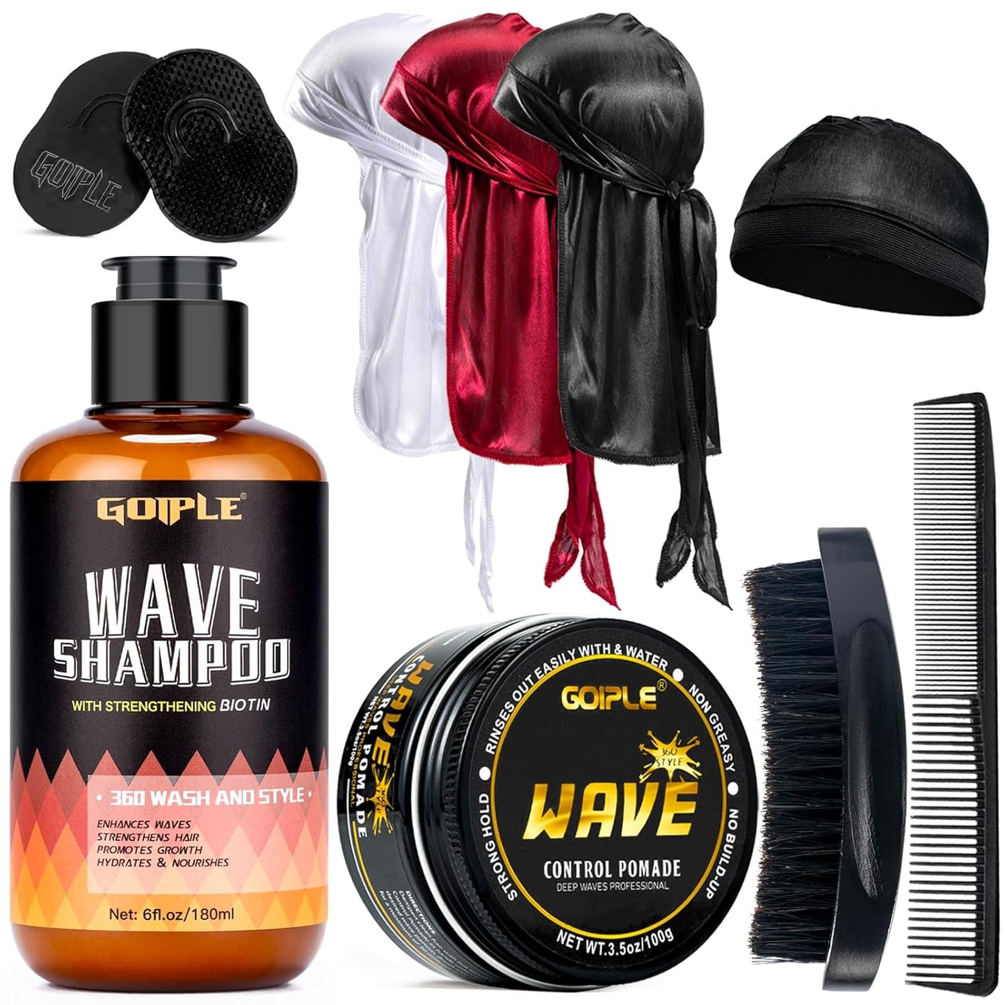 Waves Pomade 360 Waves Hydrating Shampoo Set for Black Men - Strengthens Hair and Promotes Growth