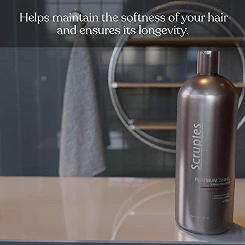 Say goodbye to brassiness and hello to radiant blonde locks! 💜✨ Try our Platinum Shine Purple Toning Shampoo for ultimate moisture and shine! Perfect for all hair types! #BlondeGoals #HairCare