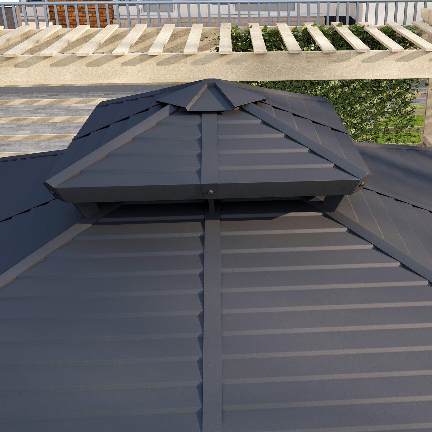 10' X 10' Hardtop Gazebo W/ Aluminum Frame Double Roof Sidewalls Brown