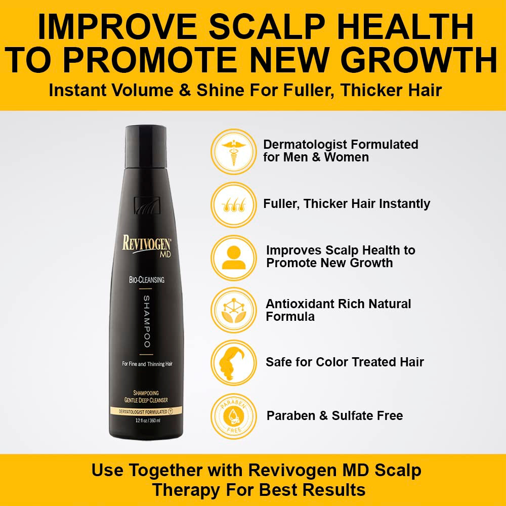 MD Bio-Cleansing Shampoo for Thinning Hair, DHT Blocker Shampoo, Hair Loss Shampoo, Shampoo Thinning Hair, Soothes Scalp, Routine Shampoo for Women/Men Hair Loss, Hair Shampoo, 12Oz