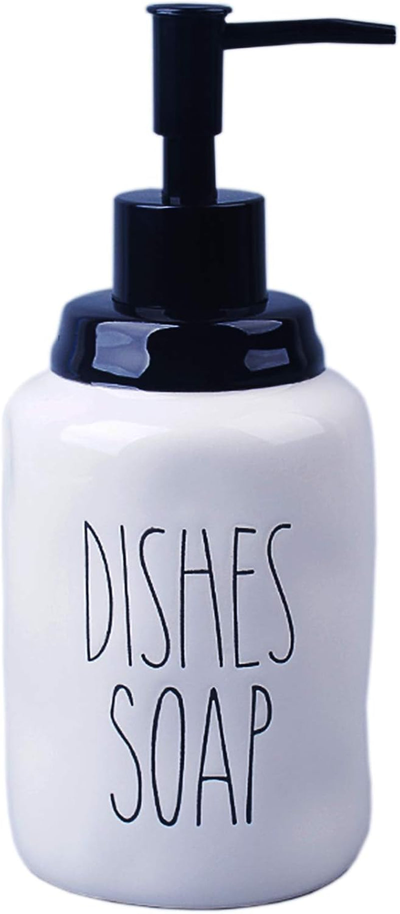 Ceramic Soap Dispenser Set for Dishes and Hands – Farmhouse Style Liquid Dispenser Bottles, Ideal for Kitchen Counter or Sink Décor (16 Oz, White with Black Pump and Lettering)