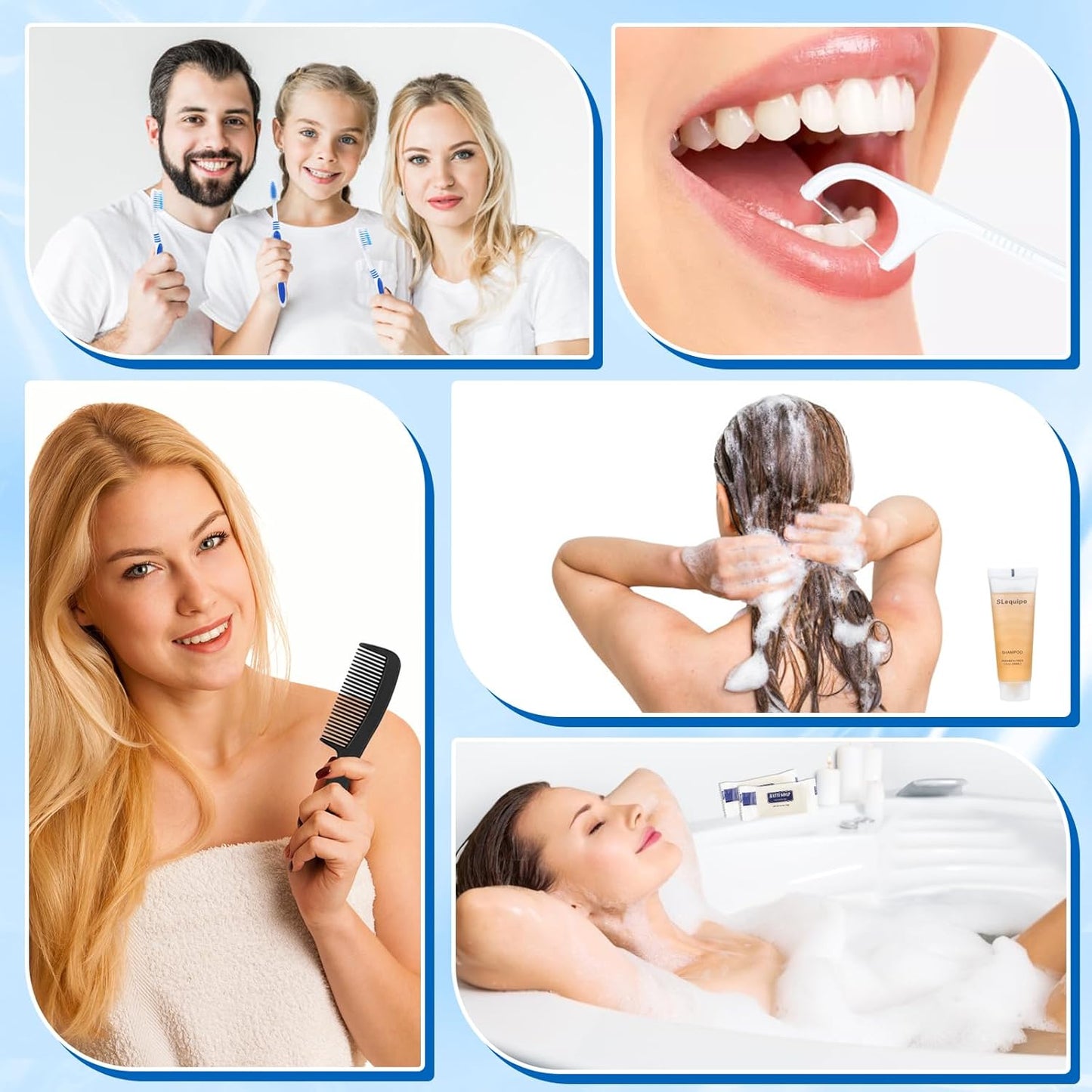 Hygiene Kit Set of 3 - Individually Packaged Travel Essentials Including Toothbrush, Toothpaste, Comb, Shampoo, Soap, and Floss Picks for Home, Hotel, Camping, and Travel Use