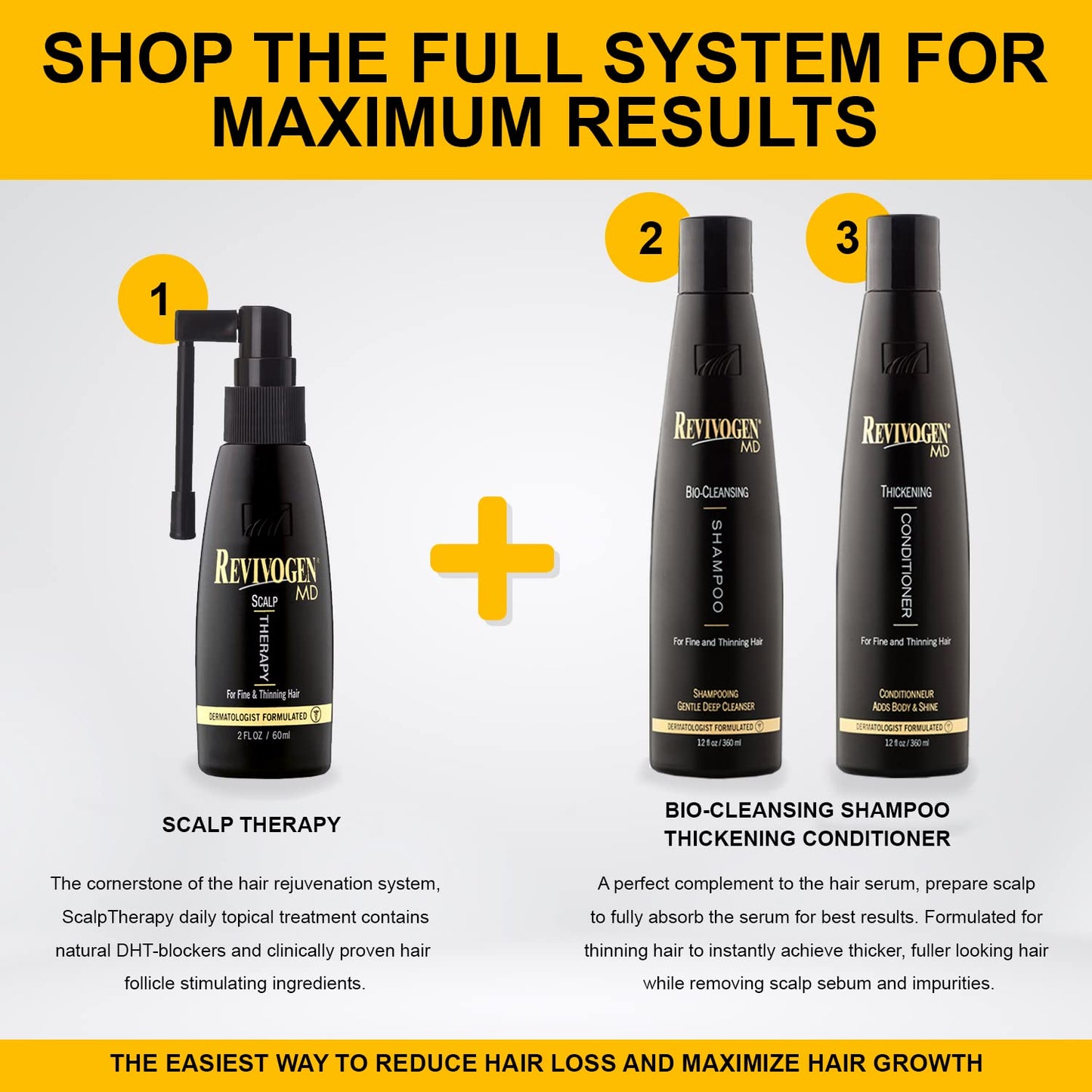 MD Bio-Cleansing Shampoo for Thinning Hair, DHT Blocker Shampoo, Hair Loss Shampoo, Shampoo Thinning Hair, Soothes Scalp, Routine Shampoo for Women/Men Hair Loss, Hair Shampoo, 12Oz