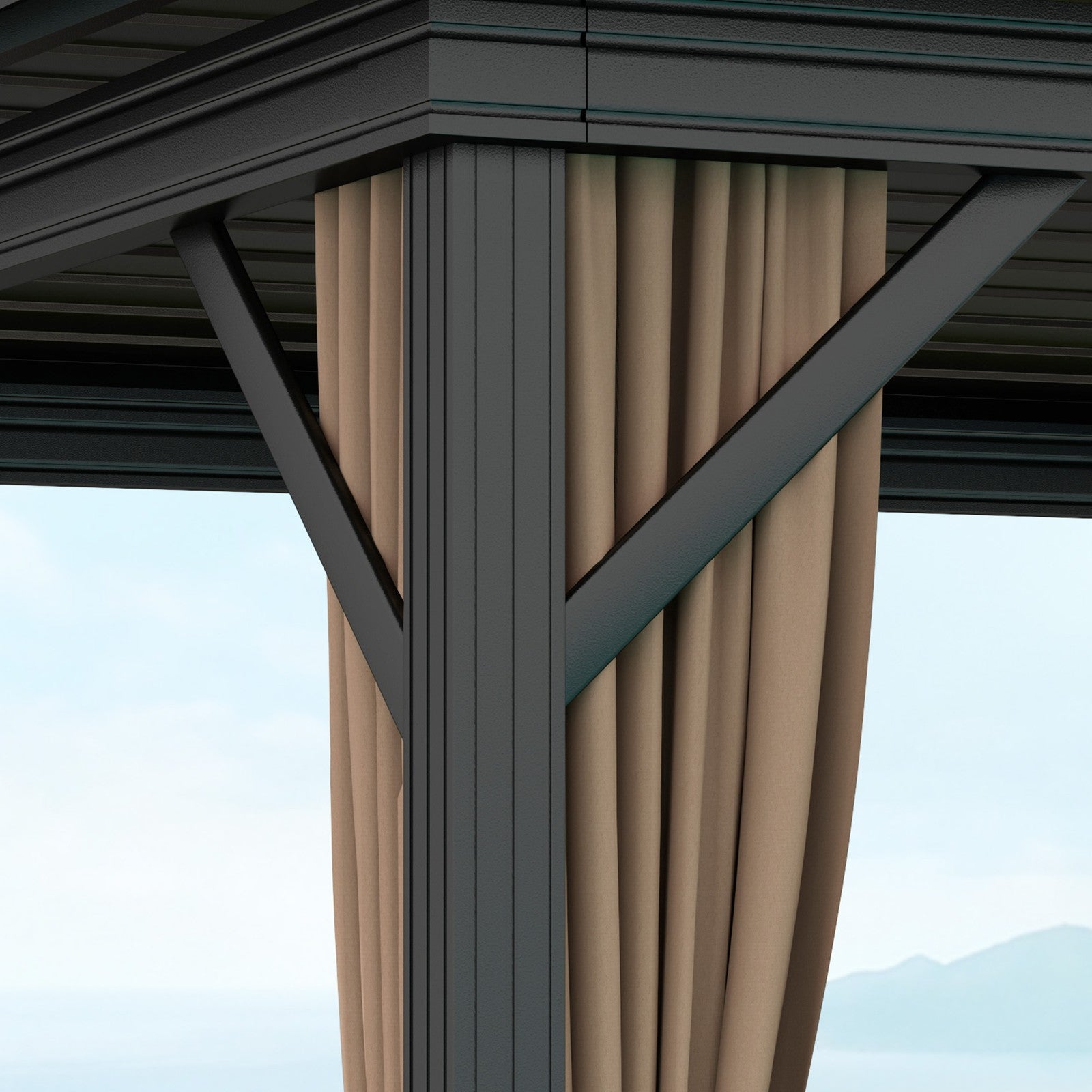 10' X 10' Hardtop Gazebo W/ Aluminum Frame Double Roof Sidewalls Brown