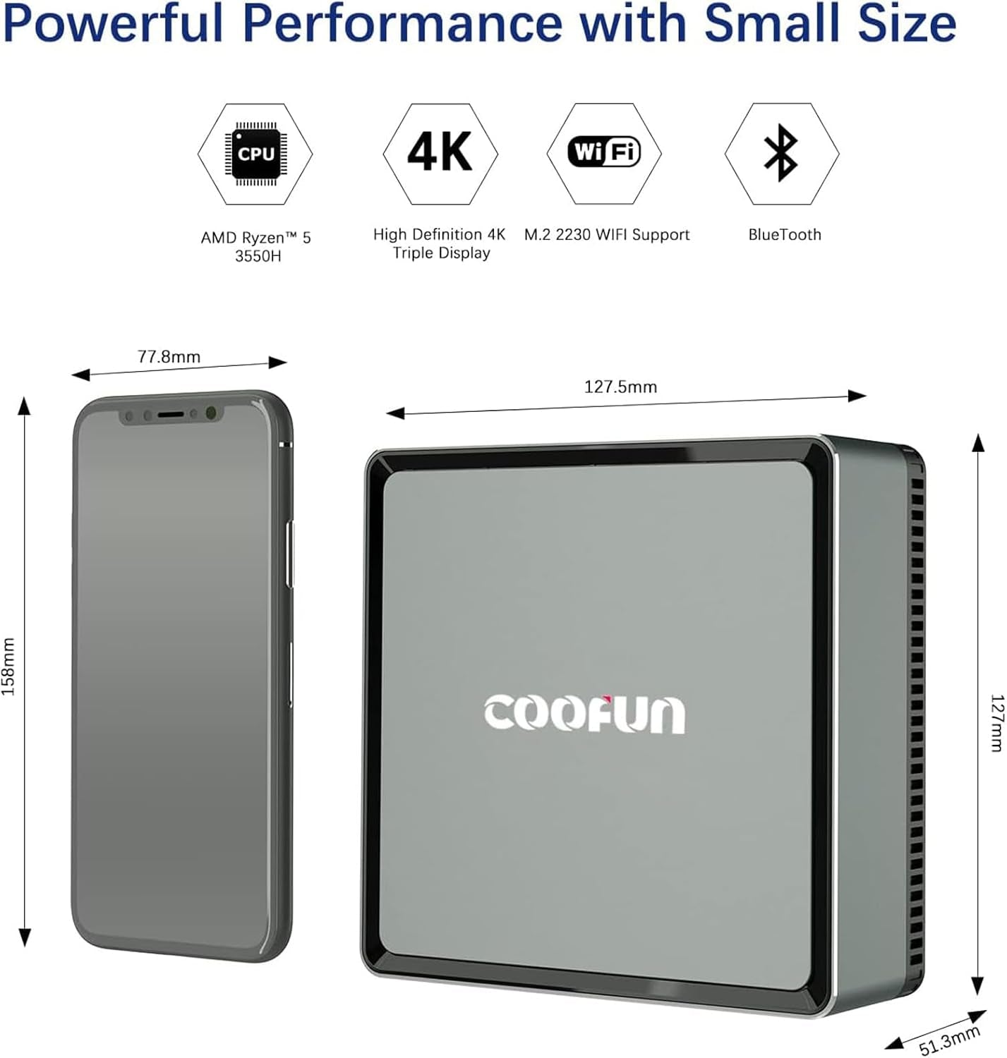 UM350 Mini PC 16 GB RAM 512 GB Pcie SSD AMD Ryzen 5 3550H Mini Computers with Upgradable Radeon Vega 8 Graphics, Dual-Band Wi-Fi, 4K HDMI/DP/USB-C Desktop Computer
